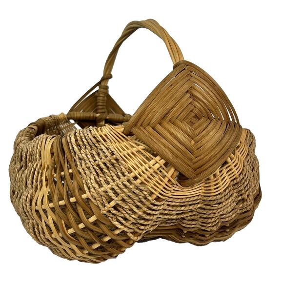 Large Wicker Buttocks Gods Eye Hand Woven Basket Egg Gathering Twisted Handle - Picture 1 of 12